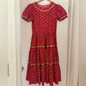 Vintage Red Ditsy Floral Prairie Dress Tiered Dress SMALL